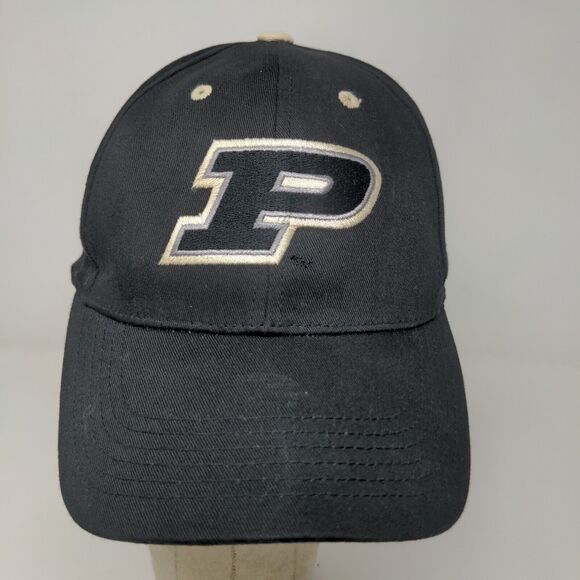 Purdue Boilermakers Men's Strapback Hat Black OSFA Embroidered Big Logo - Picture 3 of 12